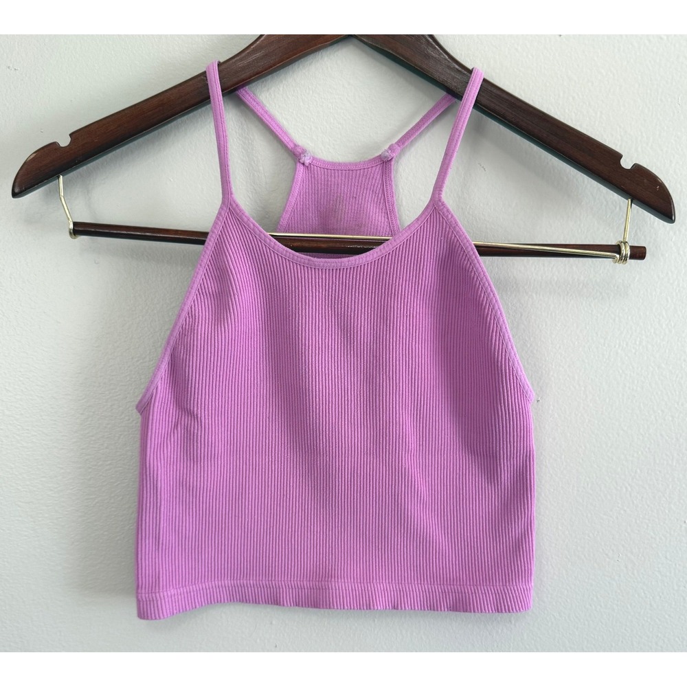 Free People FP Movement Happiness Runs Crop Tank Purple Ribbed Seamless XS/S‎